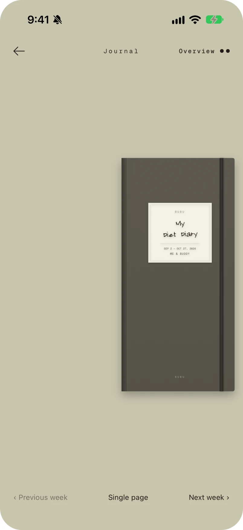 The journal, closed on the desk