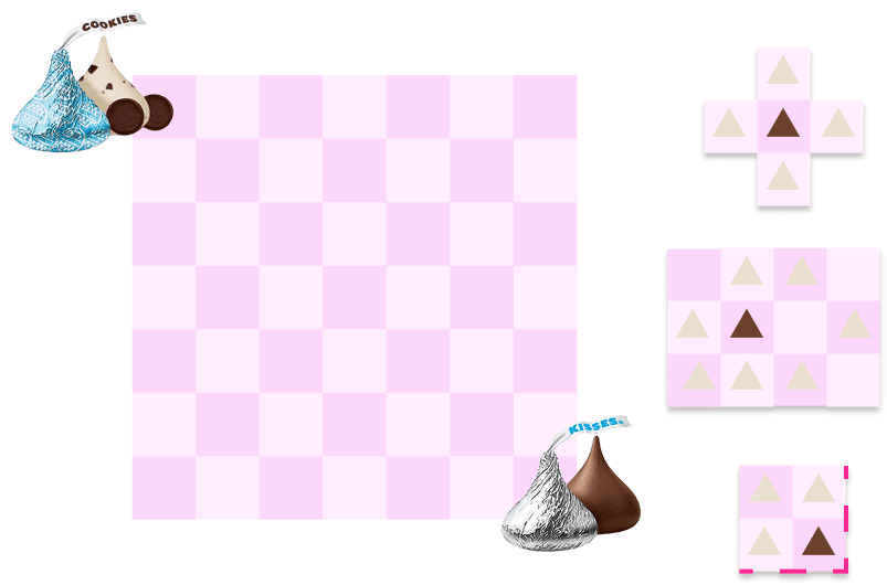 Grid board layout with candy pieces and the capture pattern diagrammed beside it