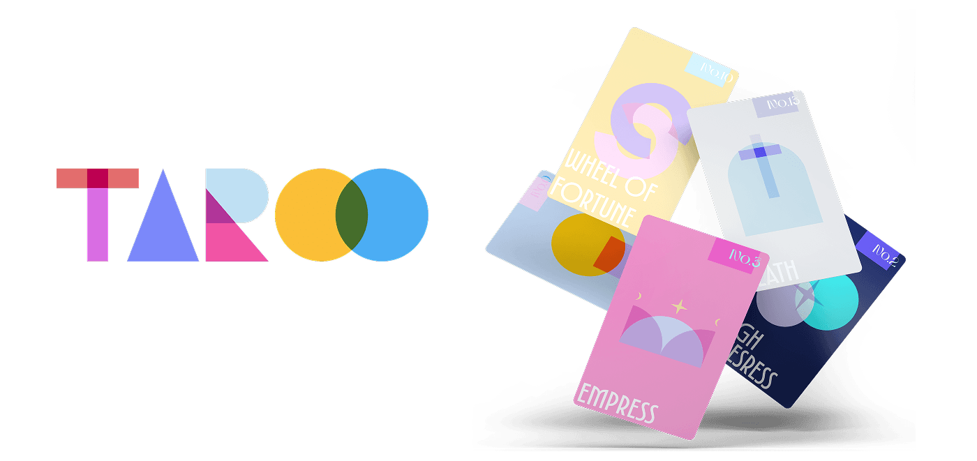 Taroo wordmark beside a fan of five cards from the deck