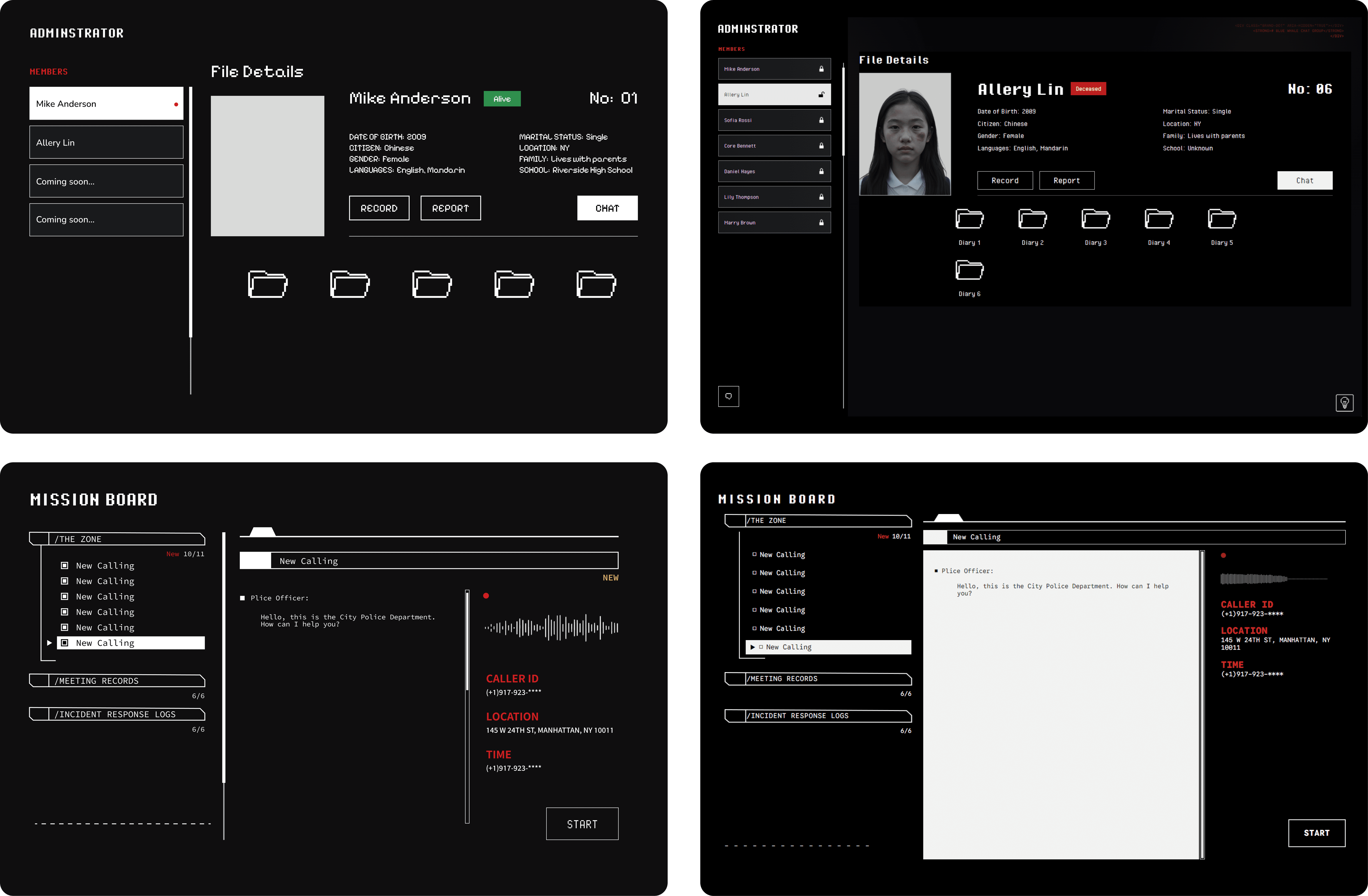 Figma designs on the left and the implemented member registry and mission board on the right